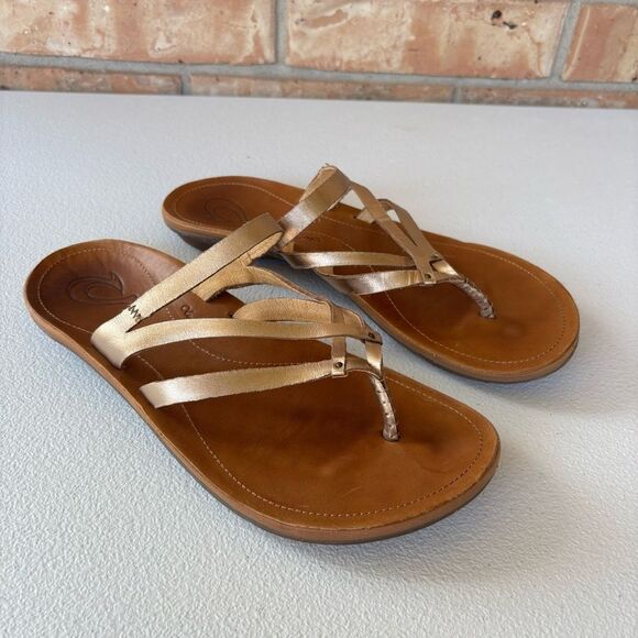 Olukai U’i Ko’o Gold Leather Sandals Women’s Sz 9 - Picture 2 of 10